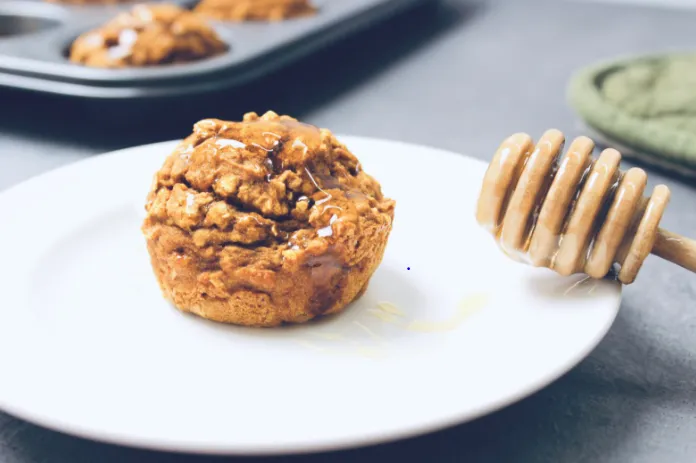mini honey pumpkin muffin on white plate